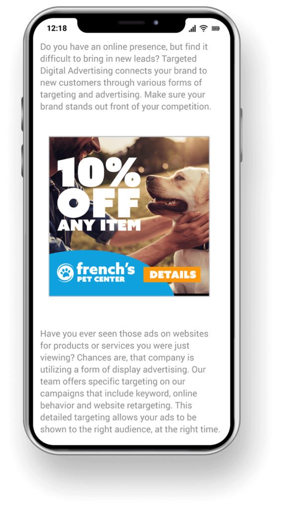 An example of a digital ads on a mobile phone for Elevated Results Digital Solutions